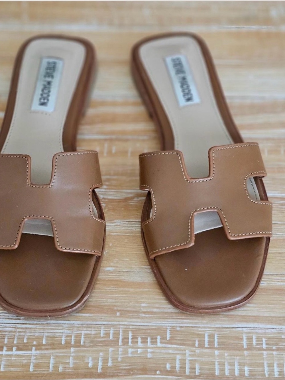 Steve Madden Cognac Leather Slide Mules - Picture 2 of 5